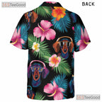 Colorful Aloha Floral Print Dachshund Dog Hawaiian Shirt Men Women Beach Top