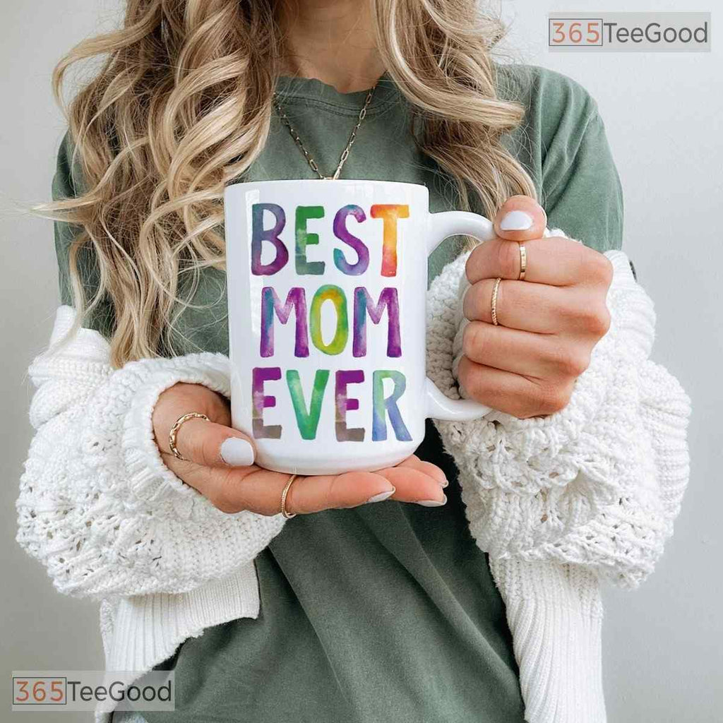 Best Mom Ever Colorful Accent Mug - Mother's Day Appreciation Gift Ceramic Coffee Cup