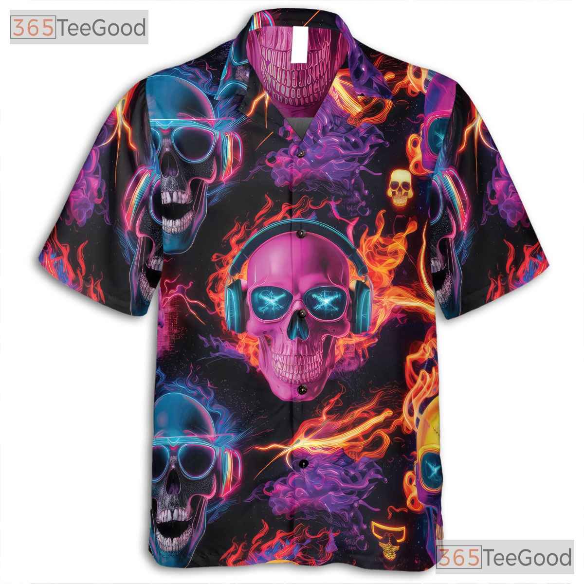 Colorful Gothic Skull Skeleton Print Festival Hawaiian Tee Unisex Beach Top