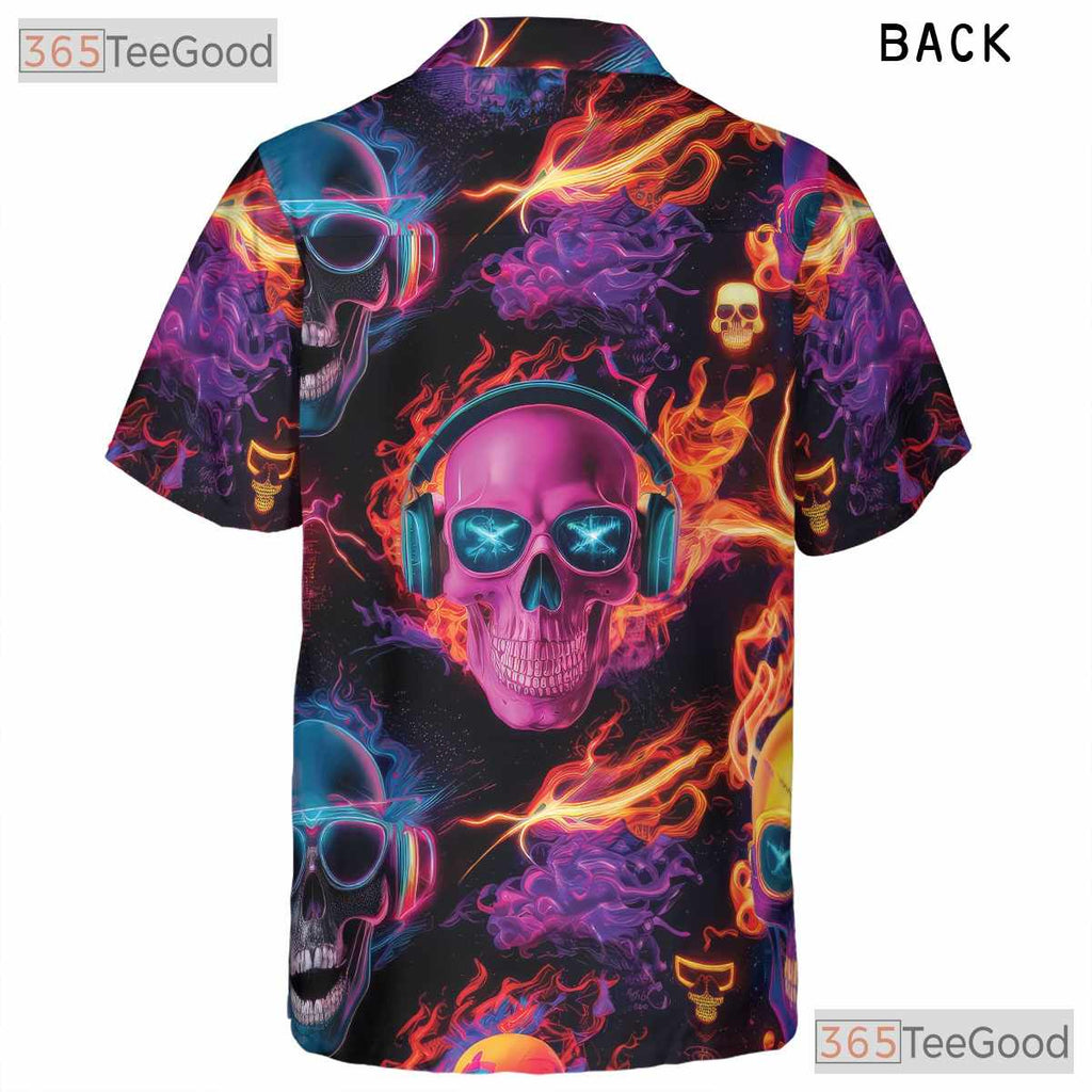 Colorful Gothic Skull Skeleton Print Festival Hawaiian Tee Unisex Beach Top