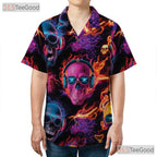 Colorful Gothic Skull Skeleton Print Festival Hawaiian Tee Unisex Beach Top