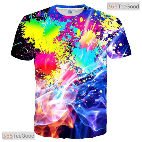 Abstract Colorful Ink Splatter 3D Printed Casual Unisex Short Sleeve Tee Shirt