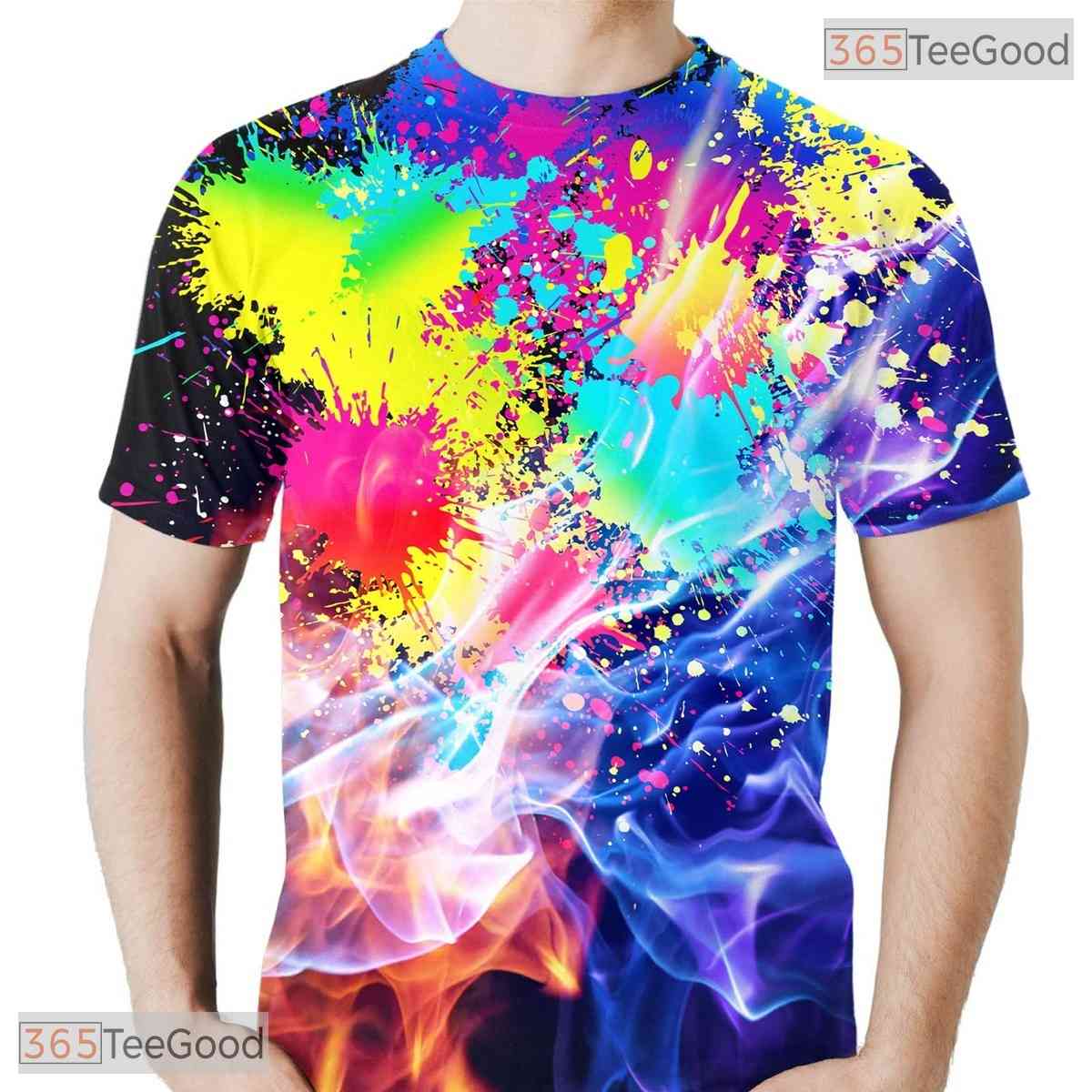 Abstract Colorful Ink Splatter 3D Printed Casual Unisex Short Sleeve Tee Shirt