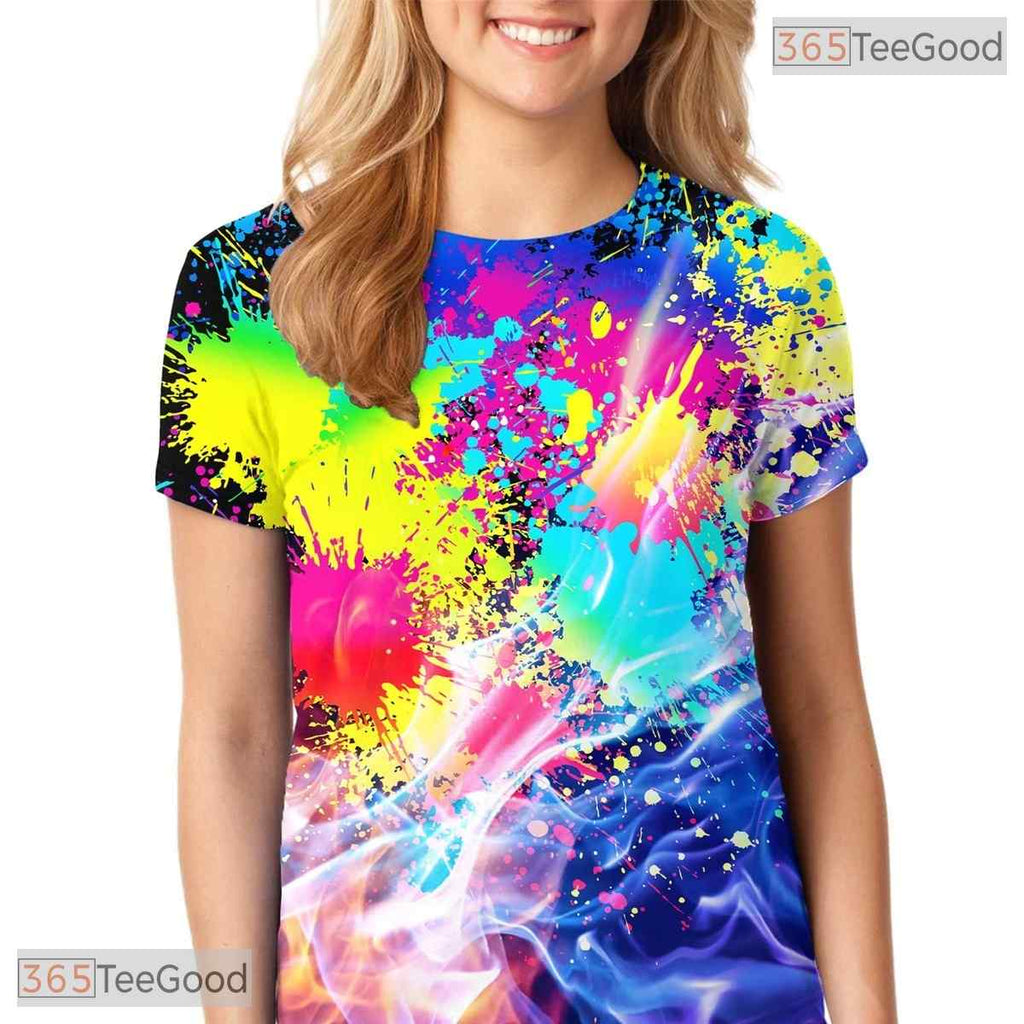 Abstract Colorful Ink Splatter 3D Printed Casual Unisex Short Sleeve Tee Shirt
