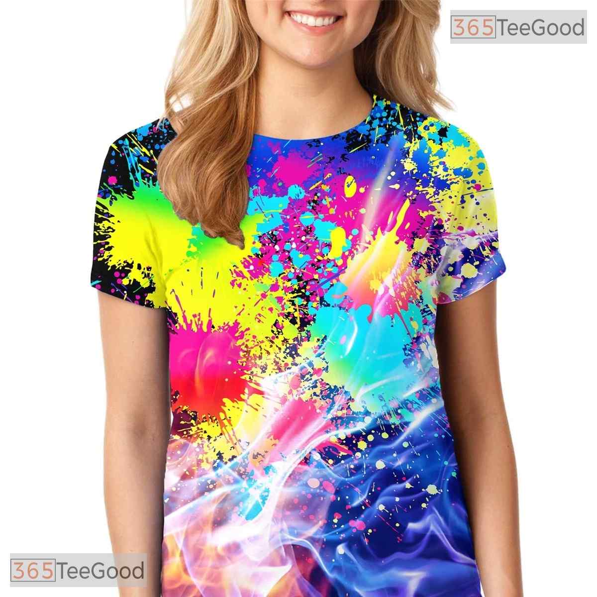 Abstract Colorful Ink Splatter 3D Printed Casual Unisex Short Sleeve Tee Shirt