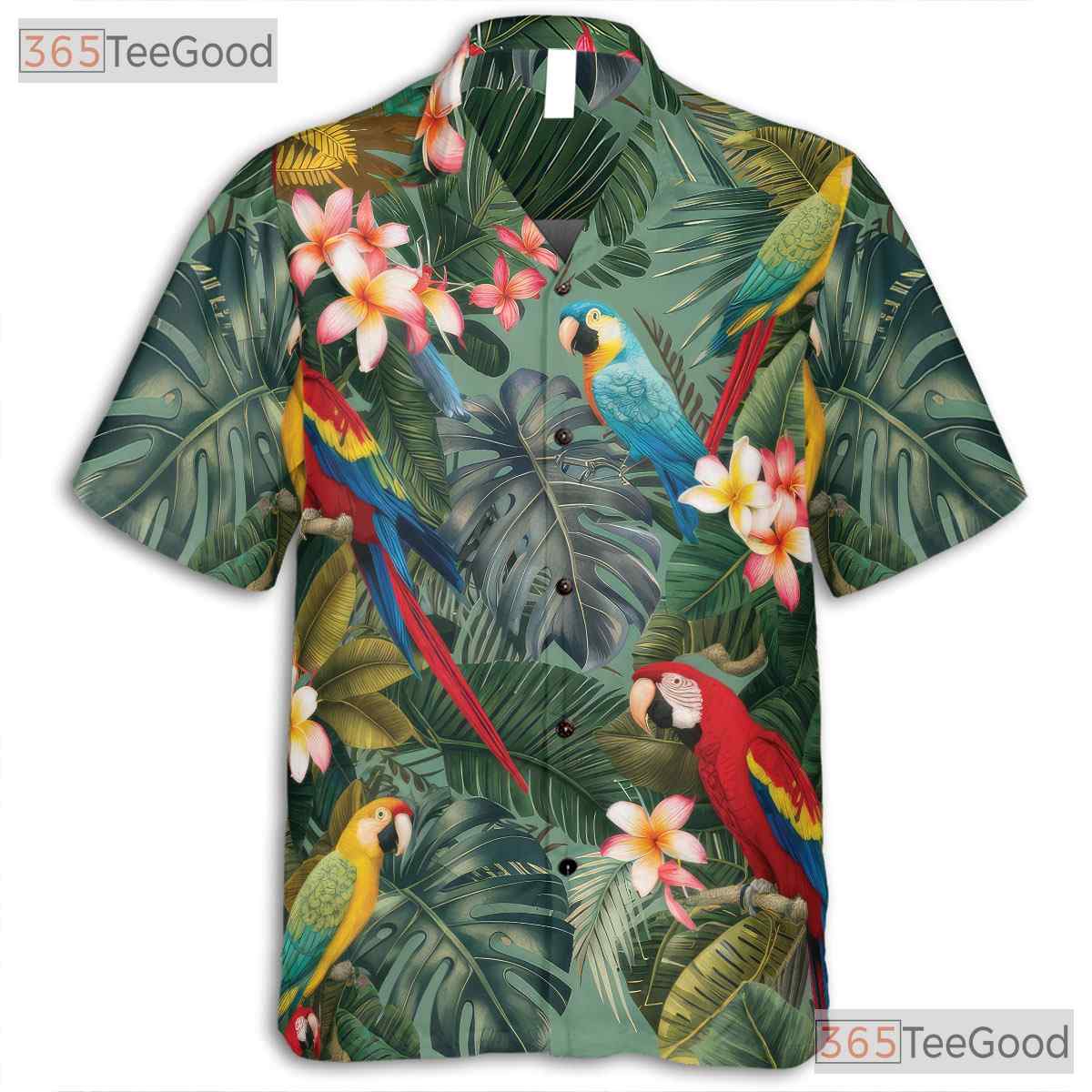 Colorful Jungle Parrot Bird Tropical Aloha Hawaiian Tee Men Women Summer Outfit