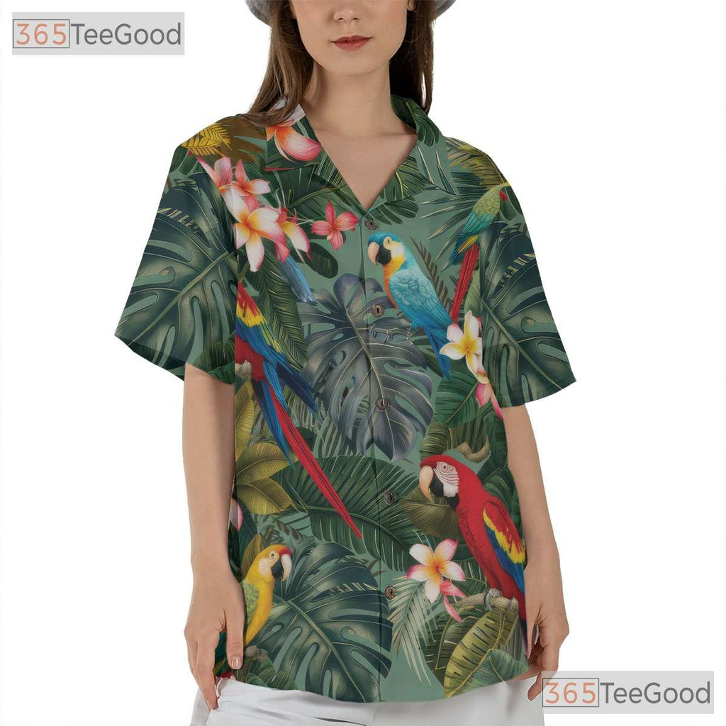 Colorful Jungle Parrot Bird Tropical Aloha Hawaiian Tee Men Women Summer Outfit