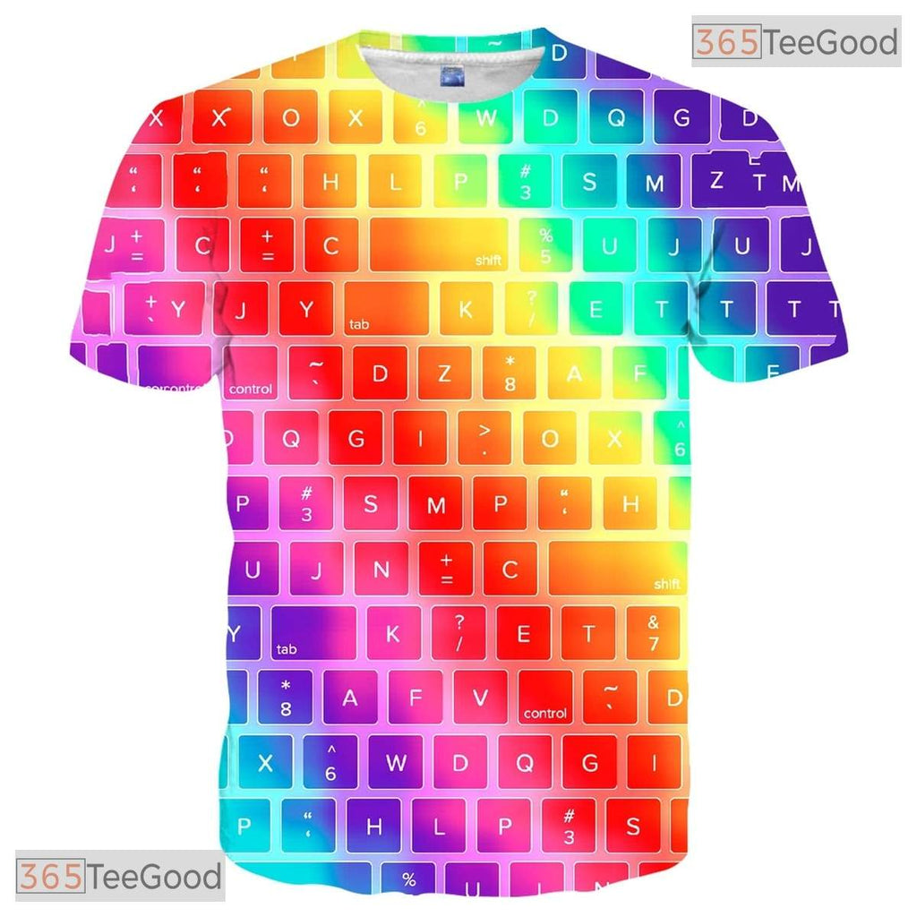 Creative Colorful Keyboard Art 3D Printed Casual Unisex Short Sleeve Tee Shirt