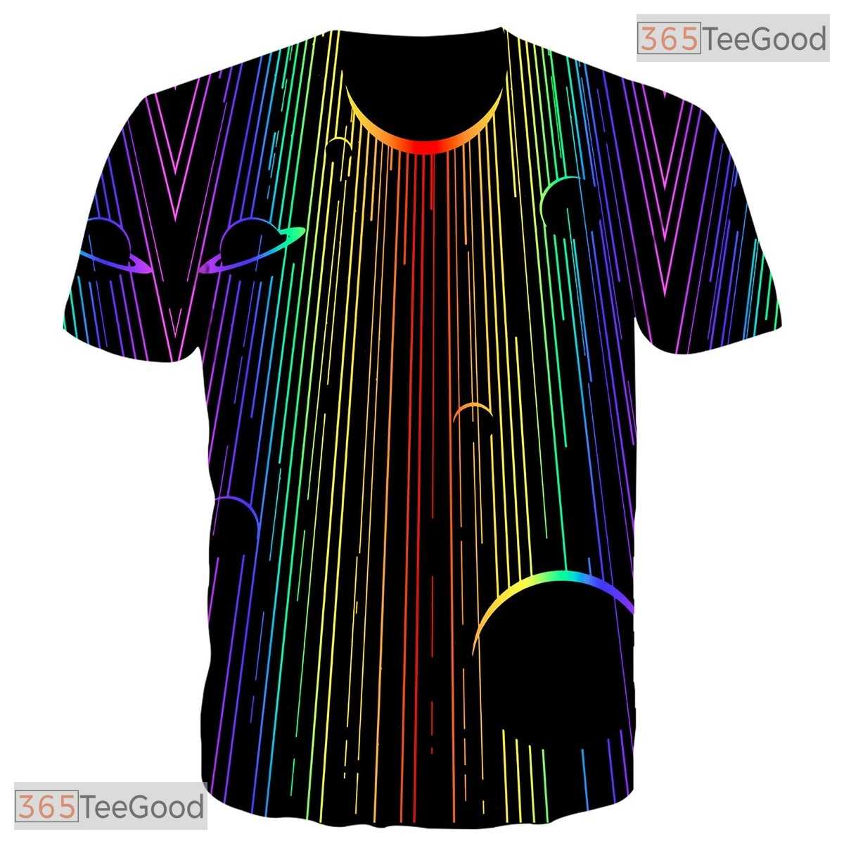 Glowing Colorful Light Abstract 3D Printed Casual Unisex T-Shirt For Men Women