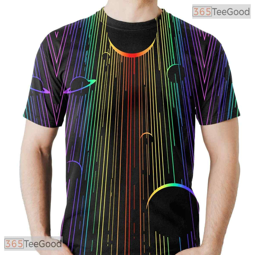 Glowing Colorful Light Abstract 3D Printed Casual Unisex T-Shirt For Men Women