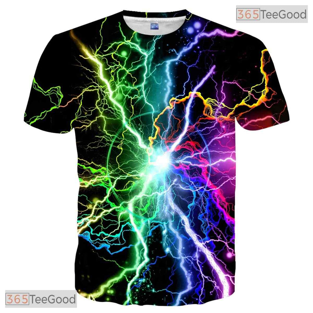 Vibrant Colorful Lightning Graphic 3D Printed Casual Unisex Short Sleeve Tee