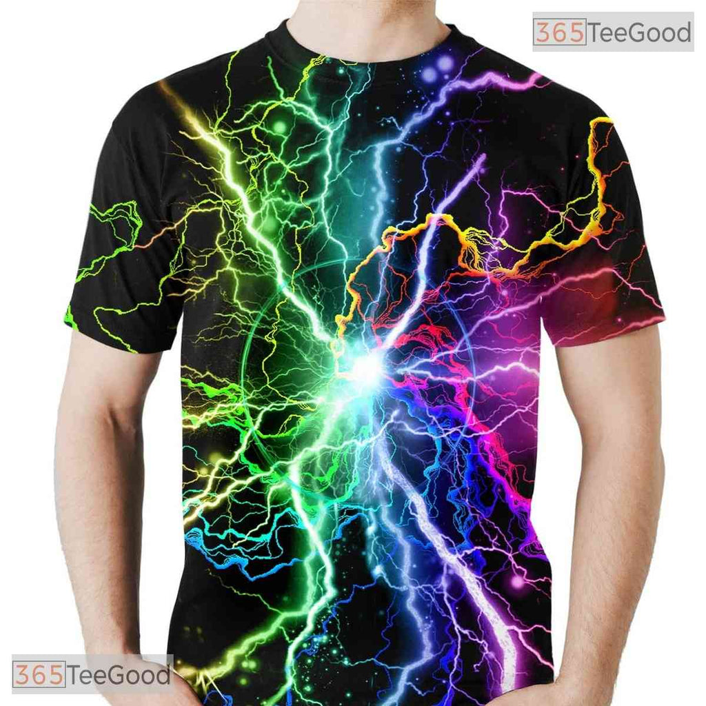 Vibrant Colorful Lightning Graphic 3D Printed Casual Unisex Short Sleeve Tee