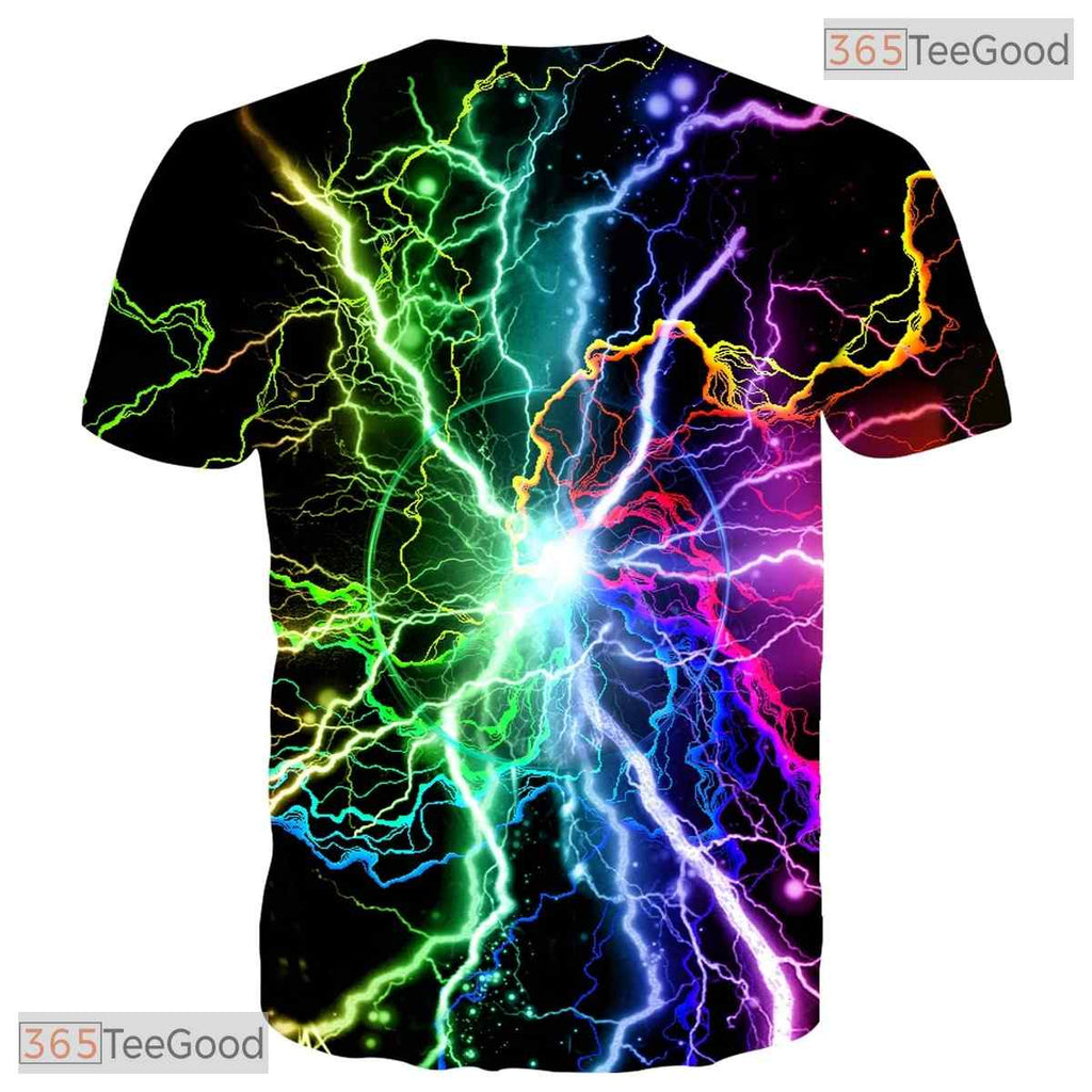 Vibrant Colorful Lightning Graphic 3D Printed Casual Unisex Short Sleeve Tee