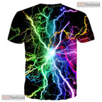 Vibrant Colorful Lightning Graphic 3D Printed Casual Unisex Short Sleeve Tee