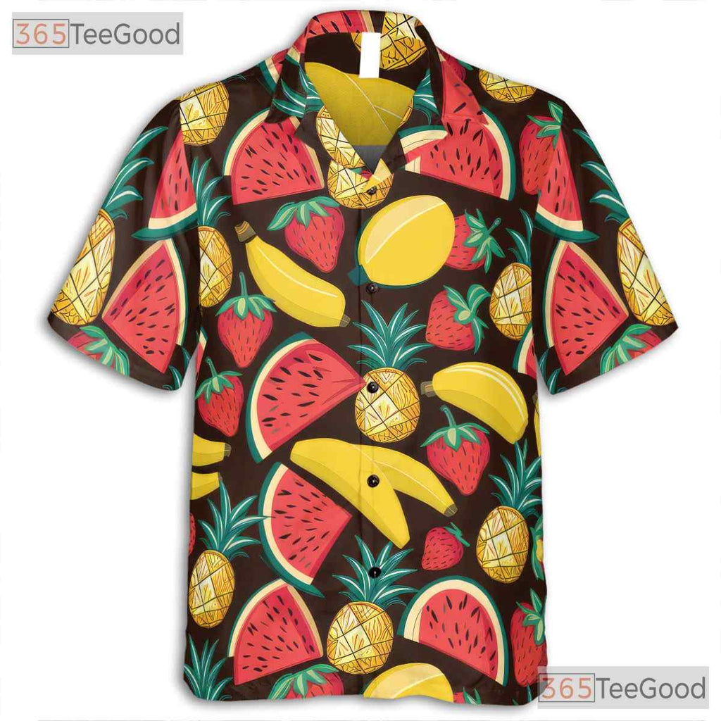 Colorful Mini Pineapple Banana Watermelon Hawaiian Shirt Unisex Beachwear Top