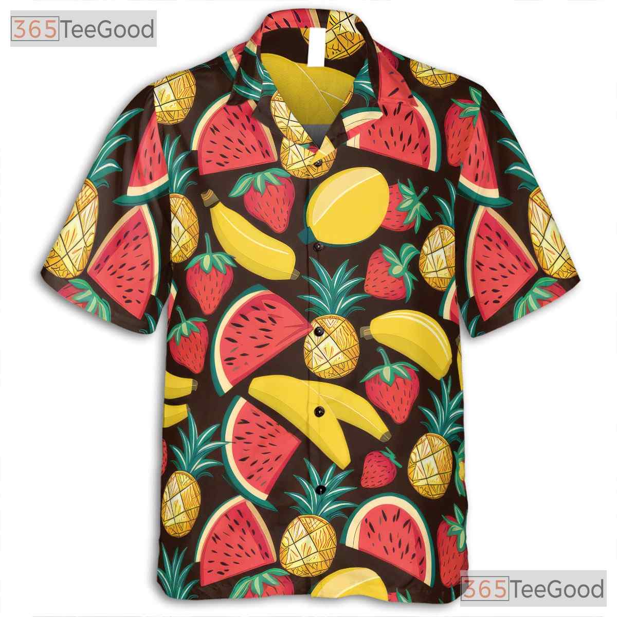 Colorful Mini Pineapple Banana Watermelon Hawaiian Shirt Unisex Beachwear Top