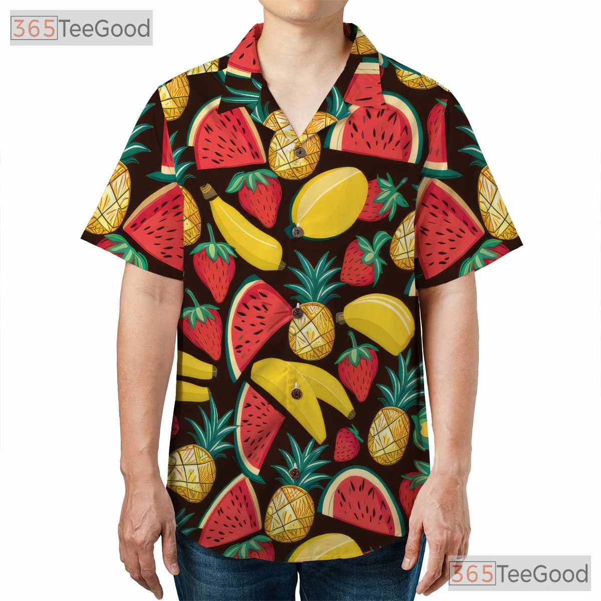 Colorful Mini Pineapple Banana Watermelon Hawaiian Shirt Unisex Beachwear Top