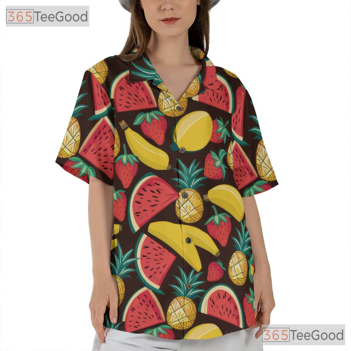 Colorful Mini Pineapple Banana Watermelon Hawaiian Shirt Unisex Beachwear Top