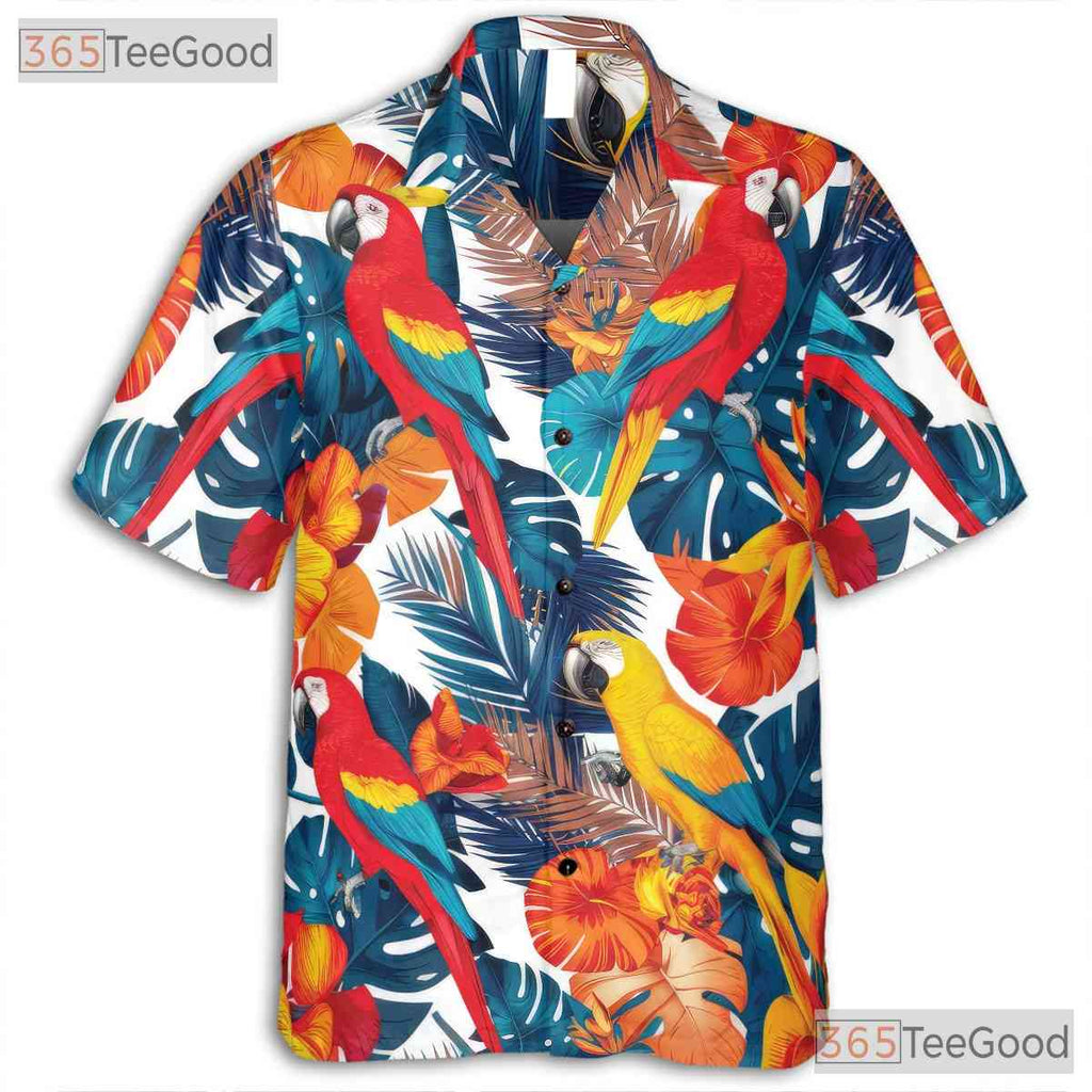 Colorful Parrot Vibrant Tropical Leaves Hawaiian Shirt Unisex Summer Beach Top