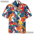 Colorful Parrot Vibrant Tropical Leaves Hawaiian Shirt Unisex Summer Beach Top