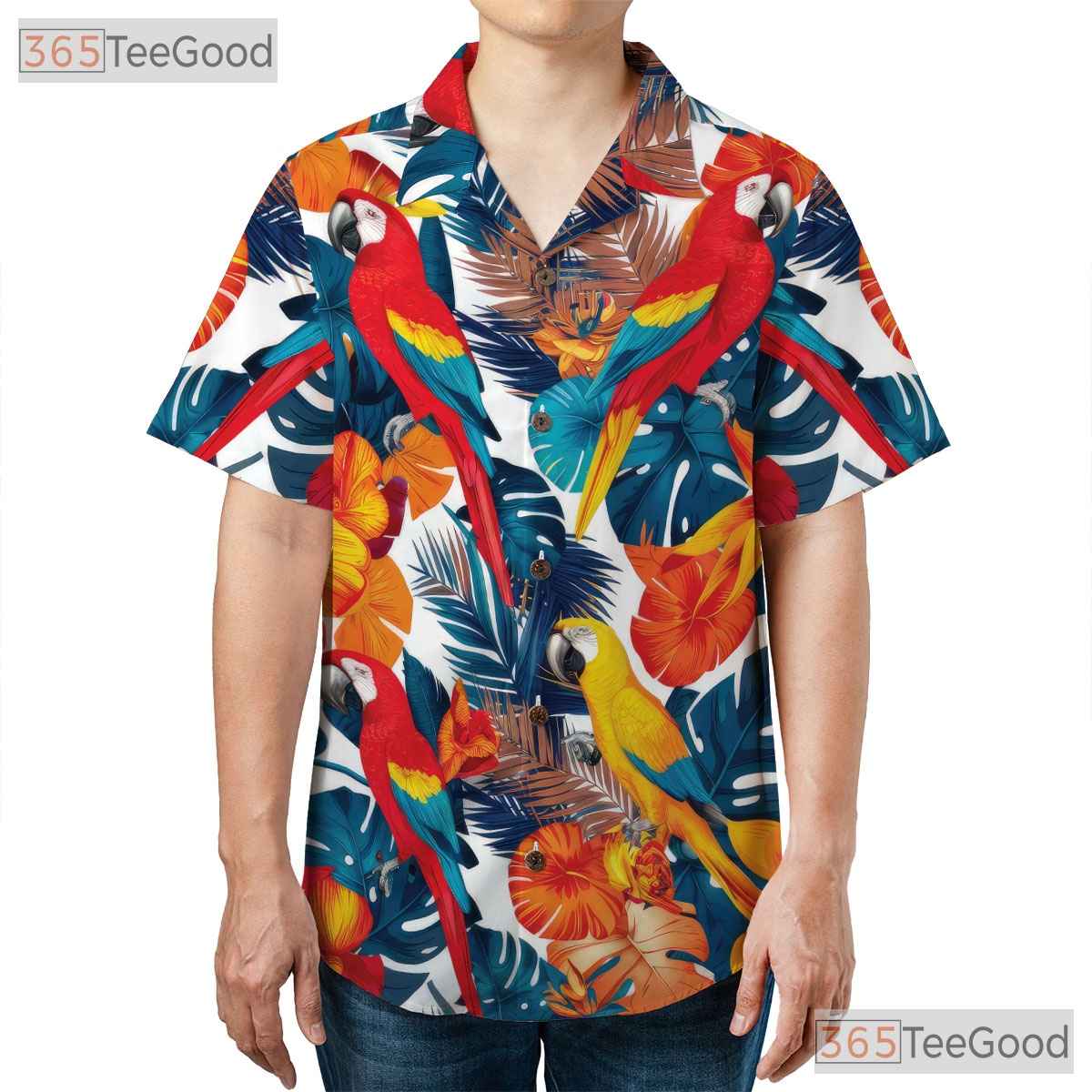 Colorful Parrot Vibrant Tropical Leaves Hawaiian Shirt Unisex Summer Beach Top