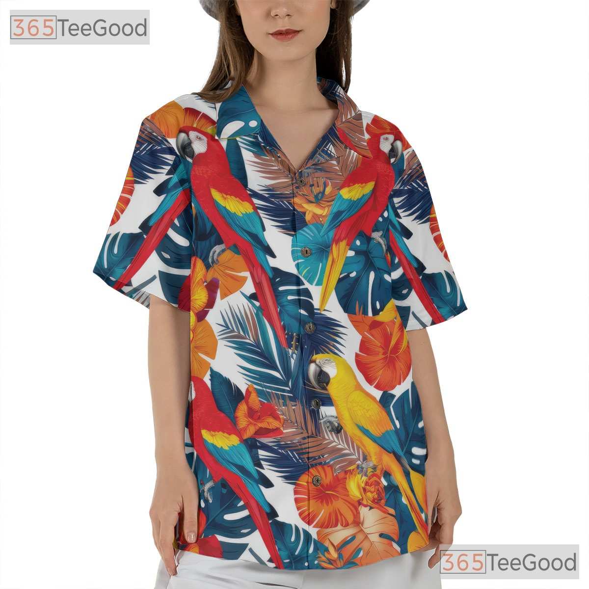 Colorful Parrot Vibrant Tropical Leaves Hawaiian Shirt Unisex Summer Beach Top