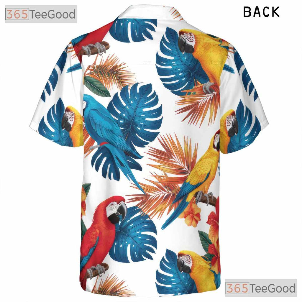 Colorful Parrot Vibrant Tropical Leaves Hawaiian Tee Men Women Summer Vacation