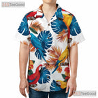 Colorful Parrot Vibrant Tropical Leaves Hawaiian Tee Men Women Summer Vacation