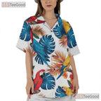 Colorful Parrot Vibrant Tropical Leaves Hawaiian Tee Men Women Summer Vacation