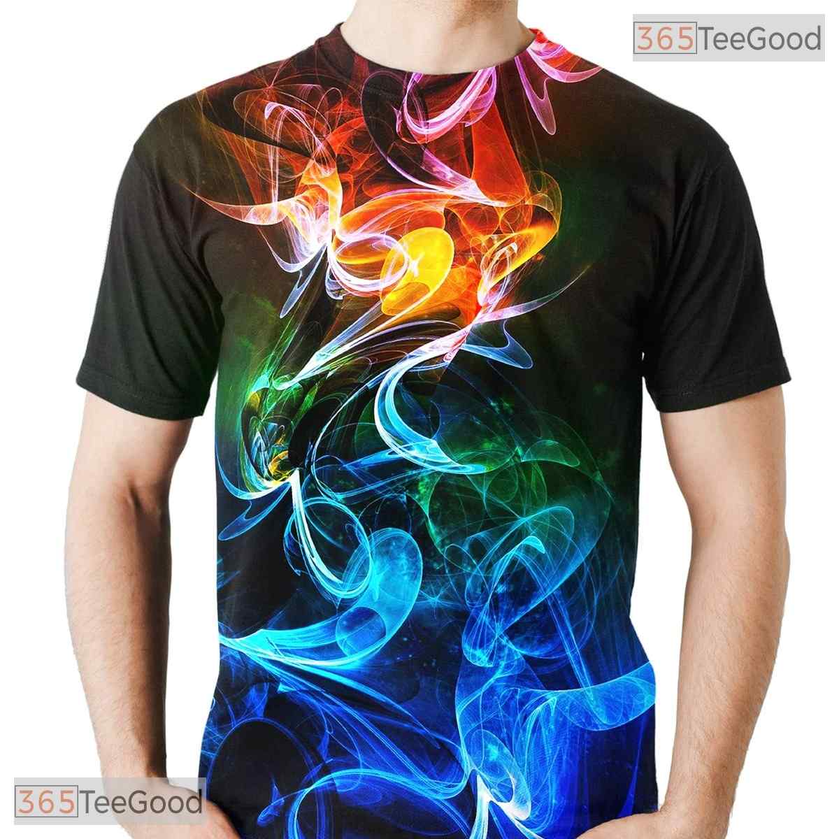 Vibrant Colorful Smog Smoke Art Graphic 3D Printed Casual Unisex T-Shirt Top