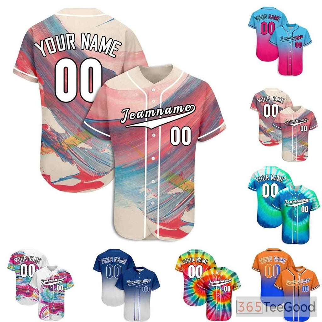 Colorful Tie-Dye Custom Baseball Jersey Tee Personalized Name & Number Unisex Shirt