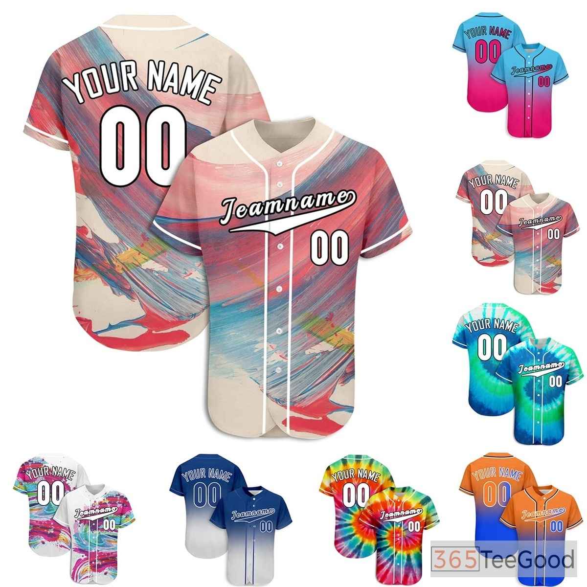 Colorful Tie-Dye Custom Baseball Jersey Tee Personalized Name & Number Unisex Shirt