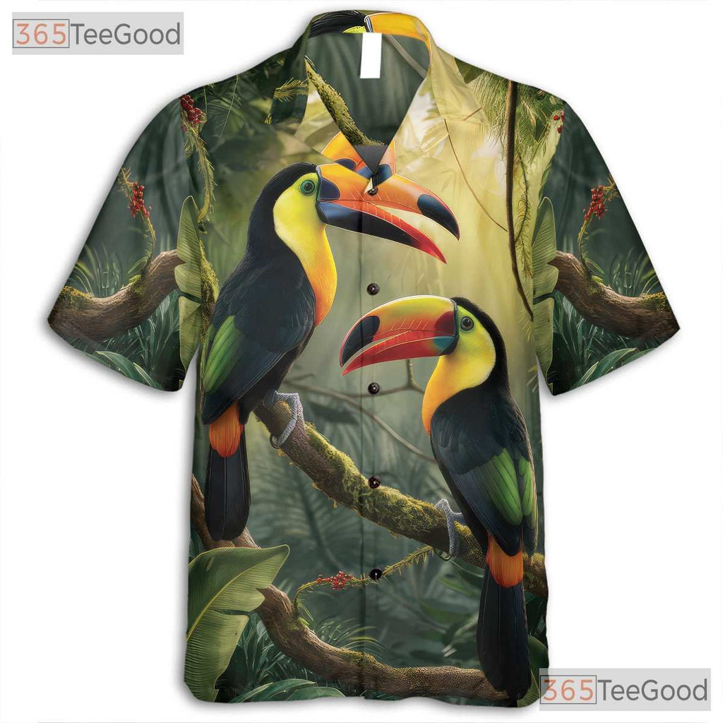 Colorful Toucan Jungle Leaves Print Hawaiian Tee Unisex Summer Beach Outfit