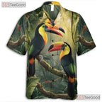 Colorful Toucan Jungle Leaves Print Hawaiian Tee Unisex Summer Beach Outfit