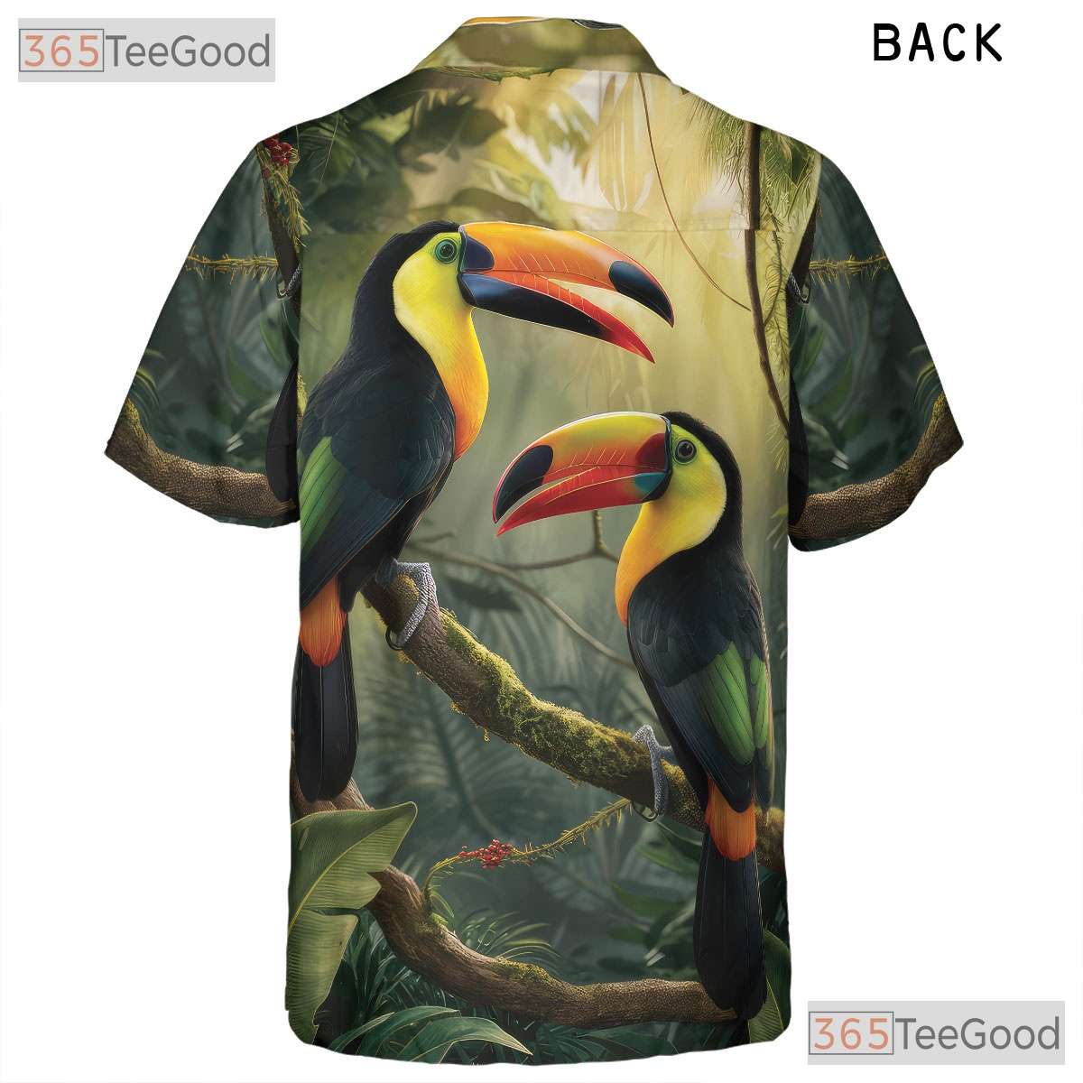 Colorful Toucan Jungle Leaves Print Hawaiian Tee Unisex Summer Beach Outfit