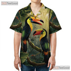 Colorful Toucan Jungle Leaves Print Hawaiian Tee Unisex Summer Beach Outfit