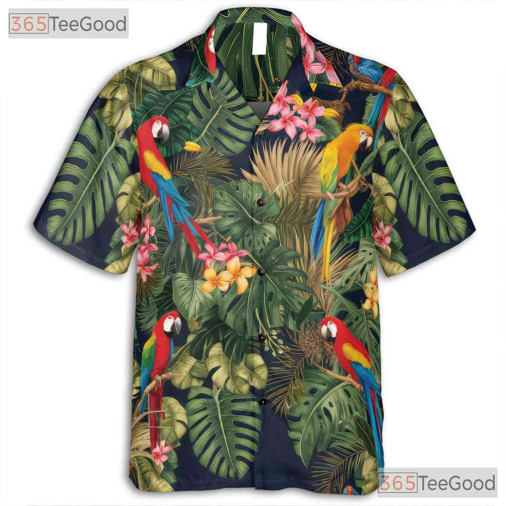 Colorful Tropical Jungle Parrot Bird Hawaiian Shirt Unisex Summer Beach Outfit