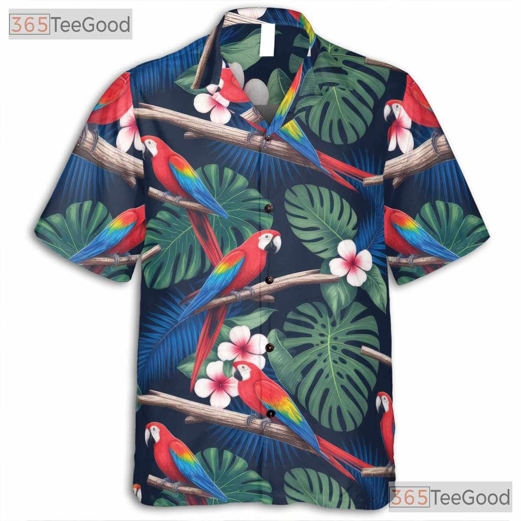 Colorful Tropical Parrot Hawaiian Shirt- Unisex Floral Aloha Bird Beach Top