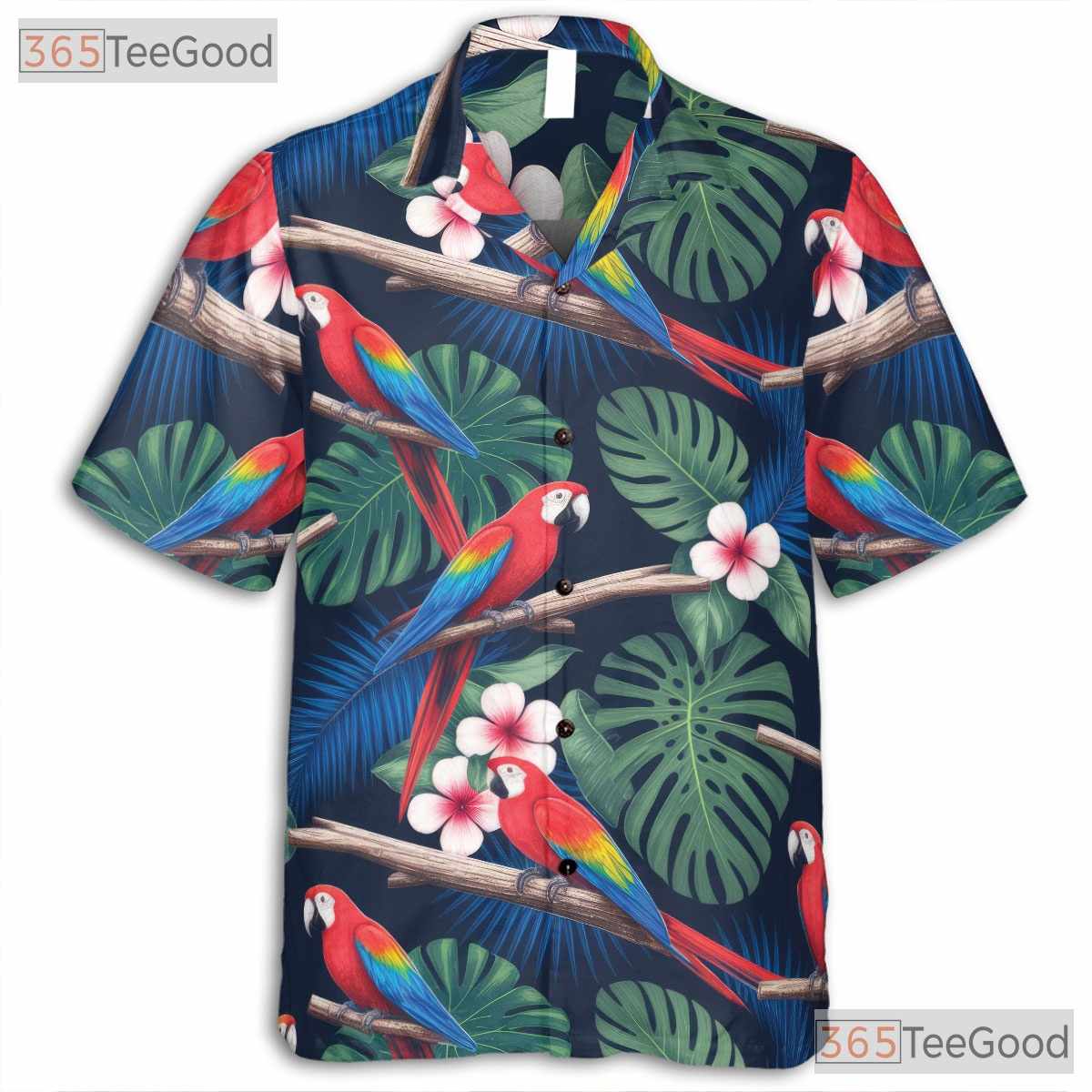 Colorful Tropical Parrot Hawaiian Shirt- Unisex Floral Aloha Bird Beach Top