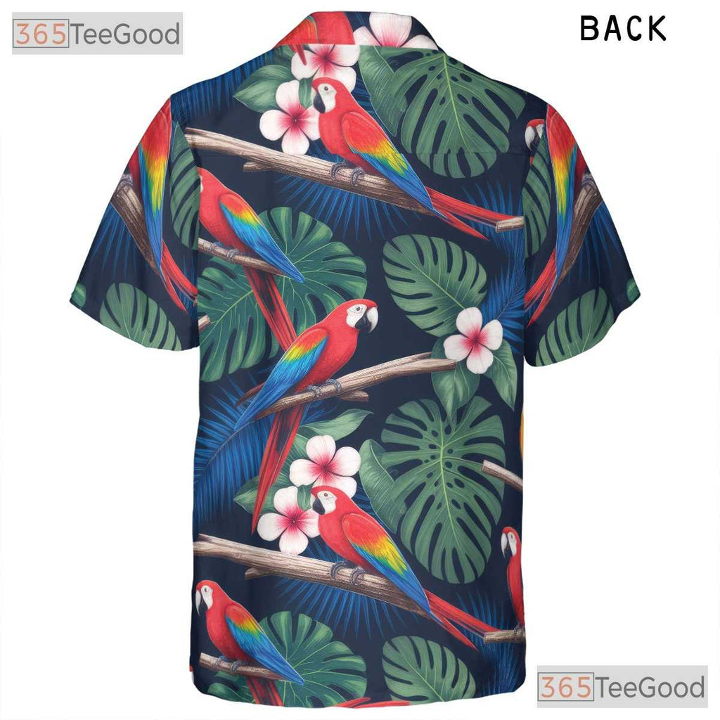 Colorful Tropical Parrot Hawaiian Shirt- Unisex Floral Aloha Bird Beach Top