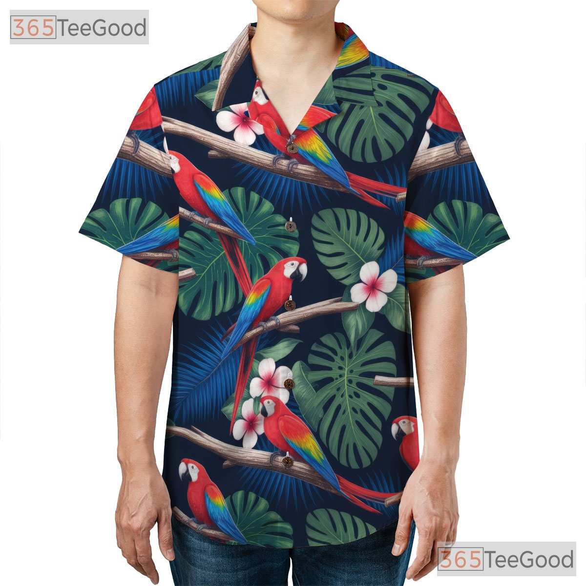 Colorful Tropical Parrot Hawaiian Shirt- Unisex Floral Aloha Bird Beach Top