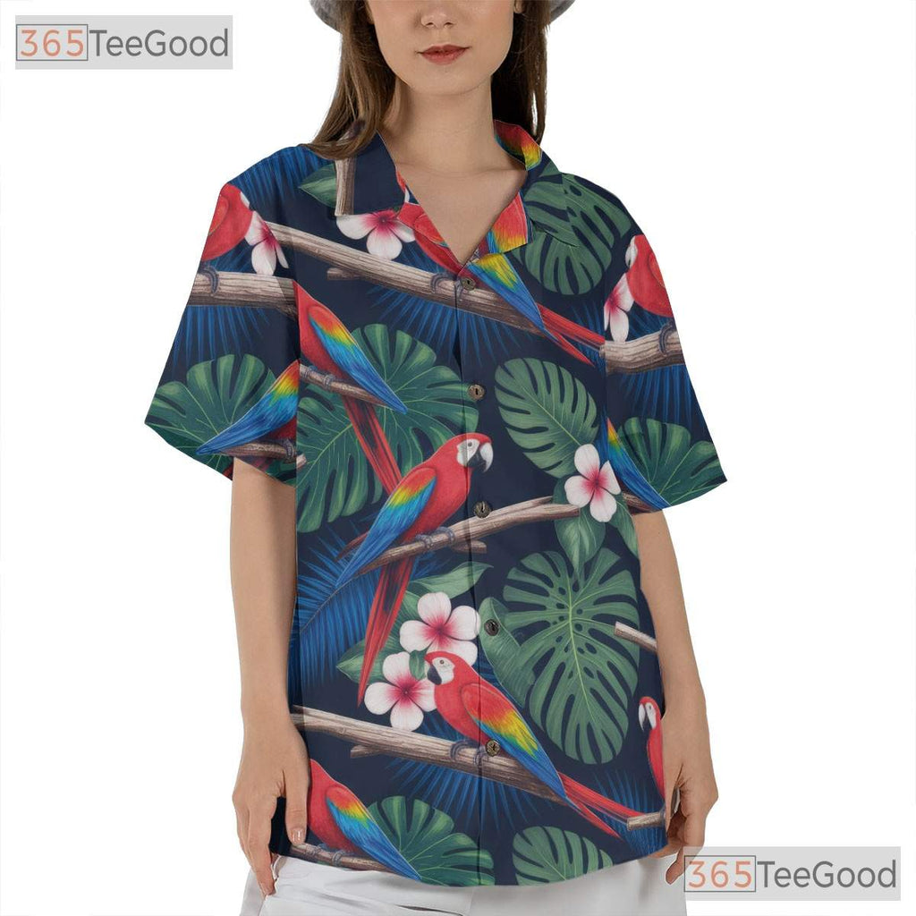 Colorful Tropical Parrot Hawaiian Shirt- Unisex Floral Aloha Bird Beach Top