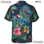 Colorful Tropical Parrots Floral Navy Blue Hawaiian Shirt Unisex Beachwear