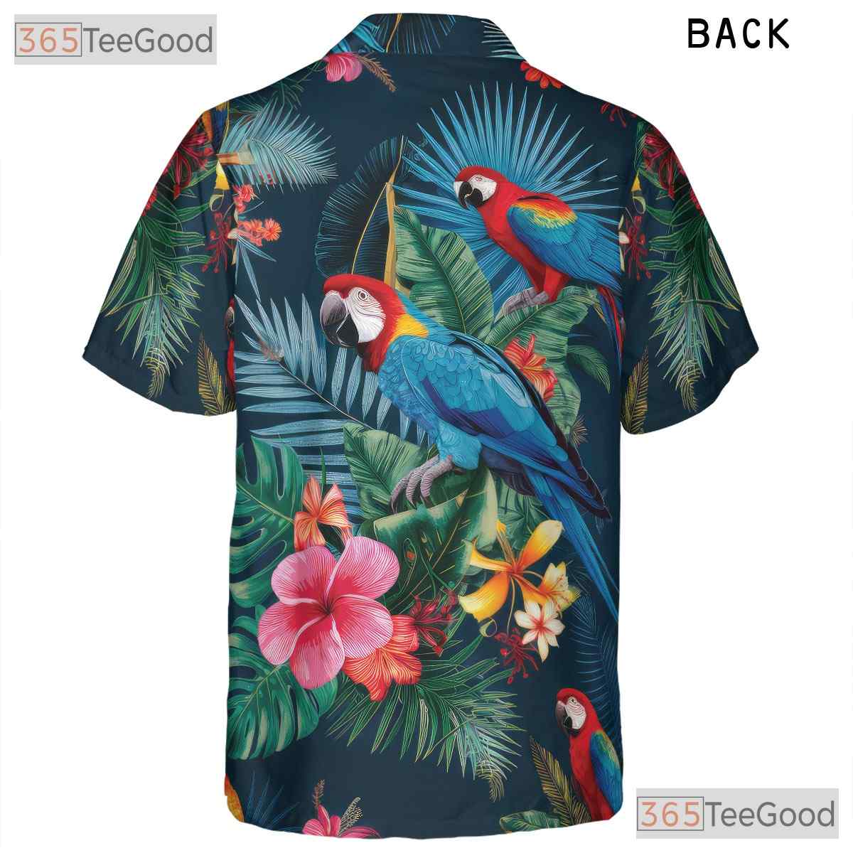 Colorful Tropical Parrots Floral Navy Blue Hawaiian Shirt Unisex Beachwear
