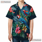 Colorful Tropical Parrots Floral Navy Blue Hawaiian Shirt Unisex Beachwear