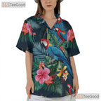 Colorful Tropical Parrots Floral Navy Blue Hawaiian Shirt Unisex Beachwear