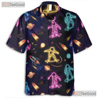 Cool Neon Astronaut Skateboard Hawaiian Shirt- Unisex Galaxy Space Planet Top