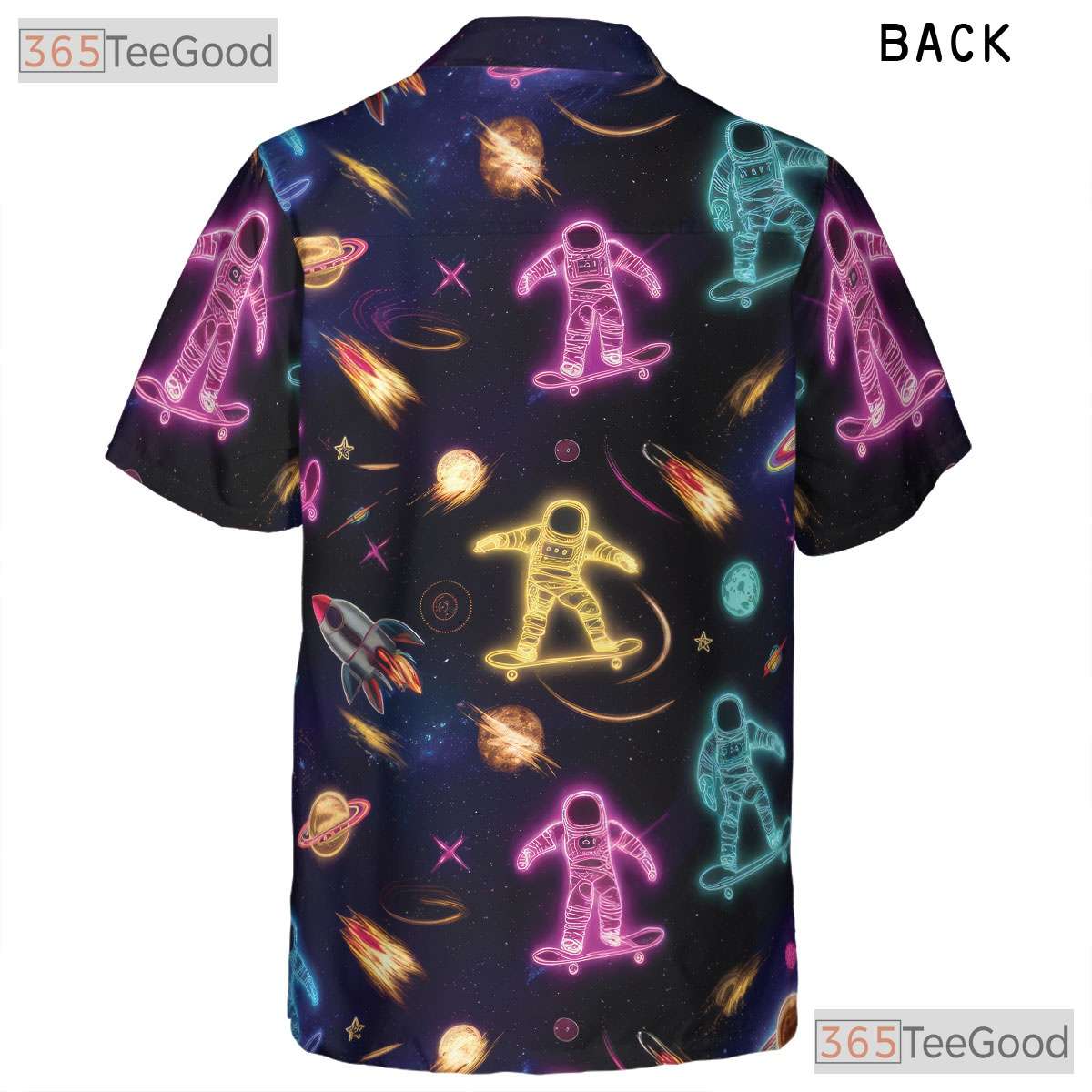 Cool Neon Astronaut Skateboard Hawaiian Shirt- Unisex Galaxy Space Planet Top