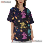 Cool Neon Astronaut Skateboard Hawaiian Shirt- Unisex Galaxy Space Planet Top
