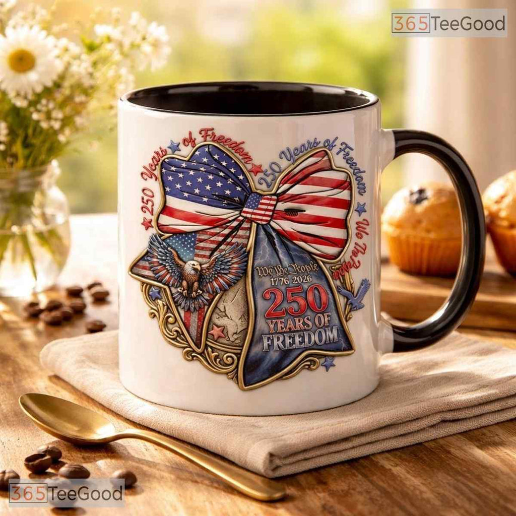 Personalized 3D Bow 250th Anniversary Mug - Coquette 1776-2026 Patriotic Ceramic Mug
